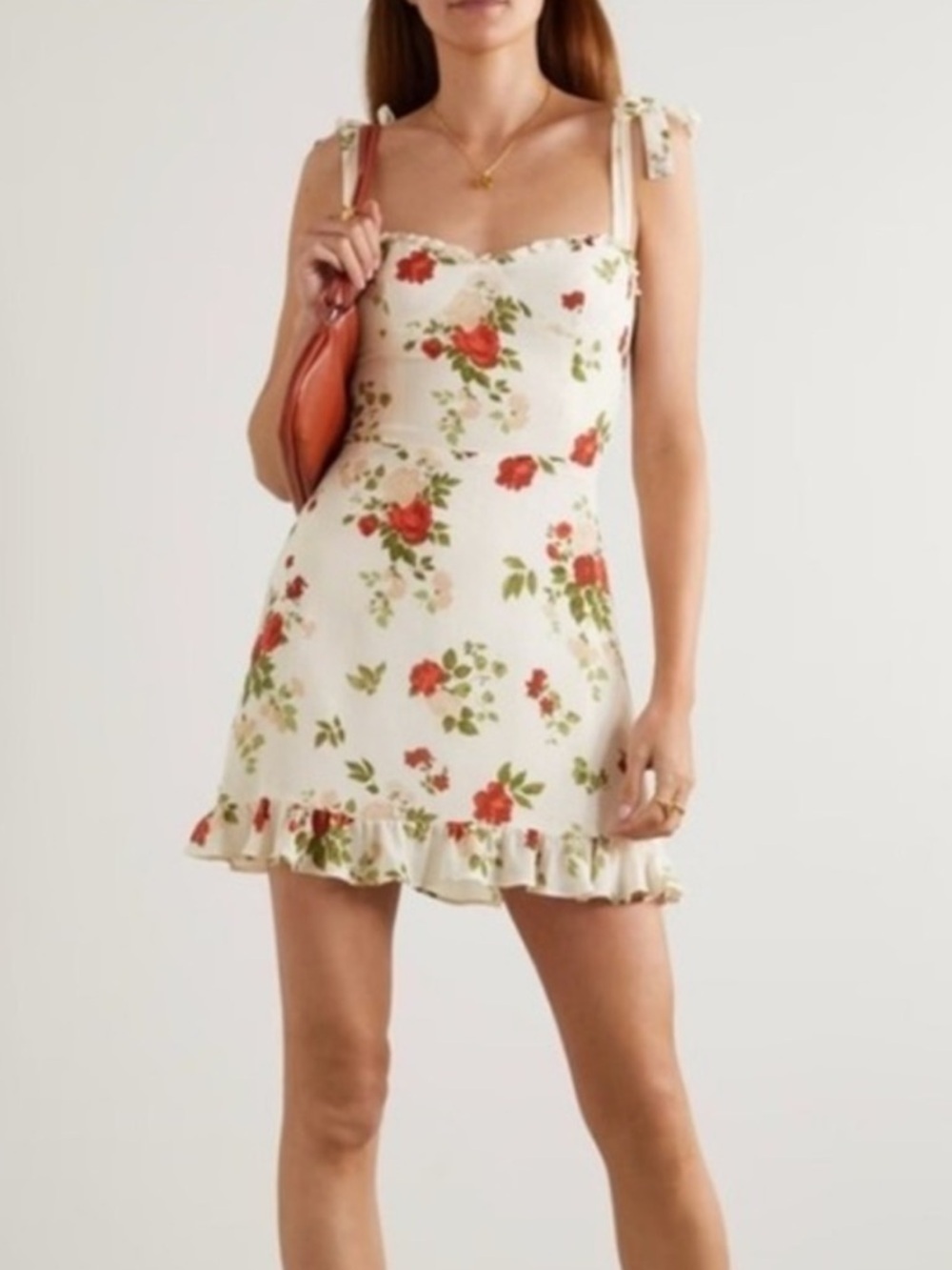NWT Reformation Christine Mini Dress Maureen Flower Print Romantic Rose Size 10